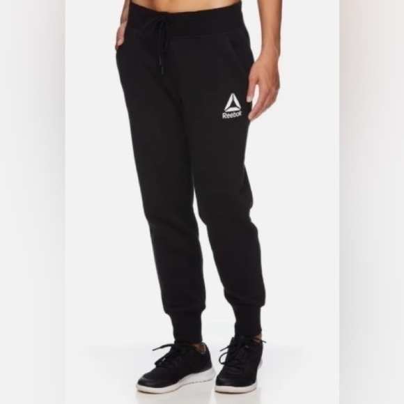 Reebok Women's Black Athleisure Pull On Fleece Pocket Pant Joggers Sweatpants